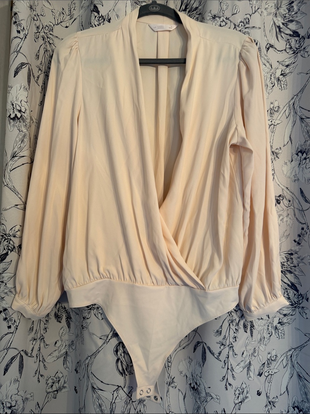 LC Lauren Conrad Cream Blush Wrap-Front Long Sleeve Bodysuit